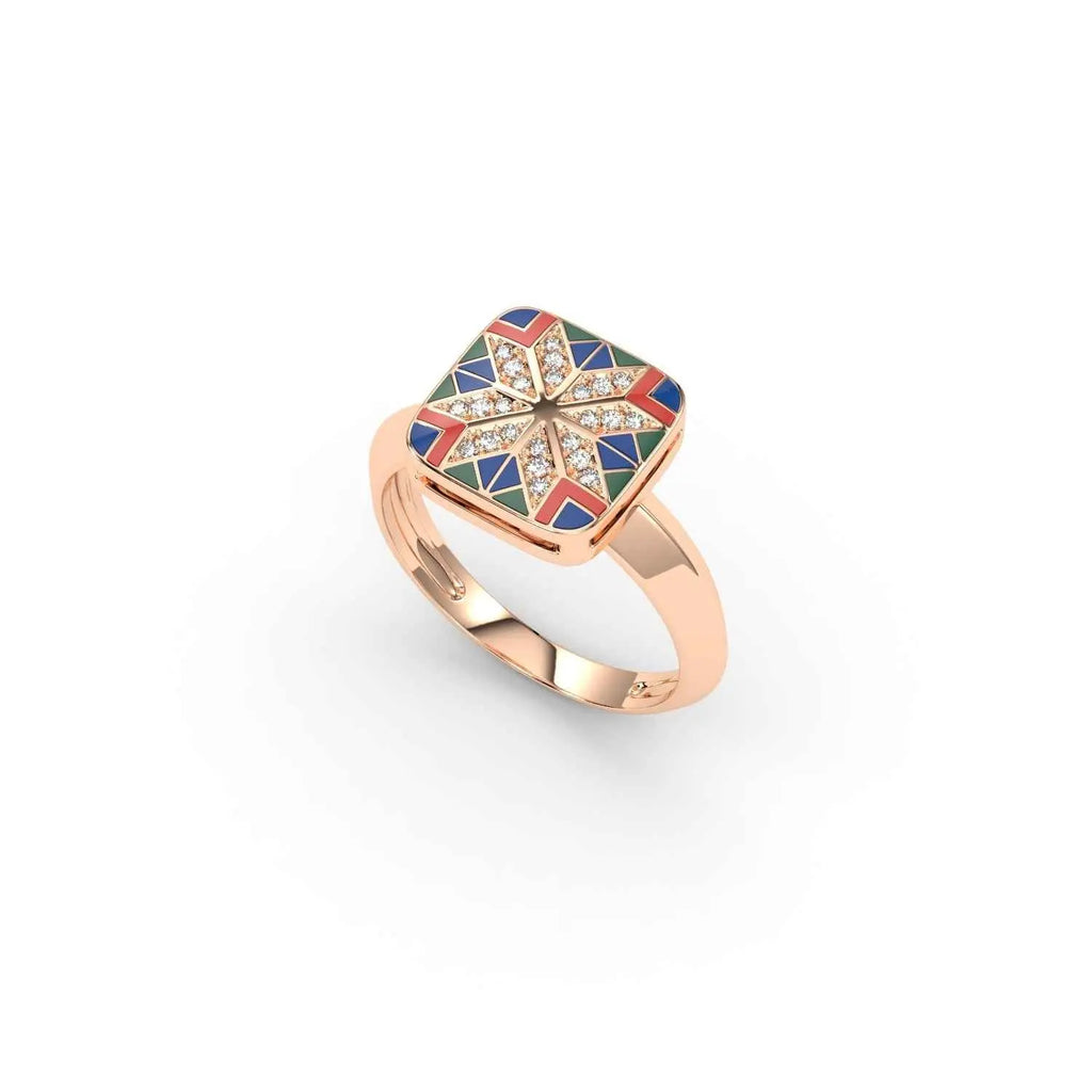 585 Gold Ukrainian Star Enamel Ring - Red & Blue - Delisa Jewelry