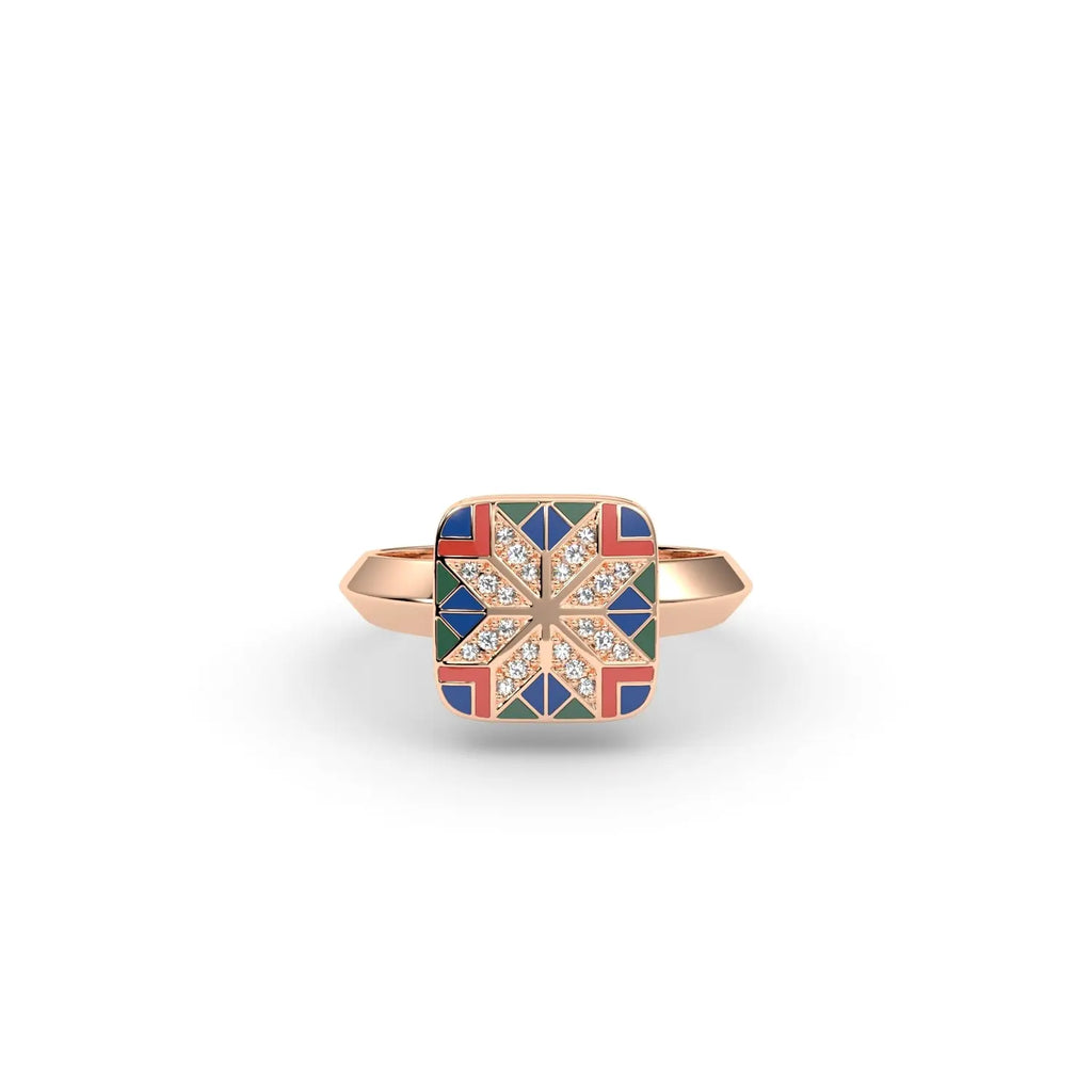 585 Gold Ukrainian Star Enamel Ring - Red & Blue - Delisa Jewelry