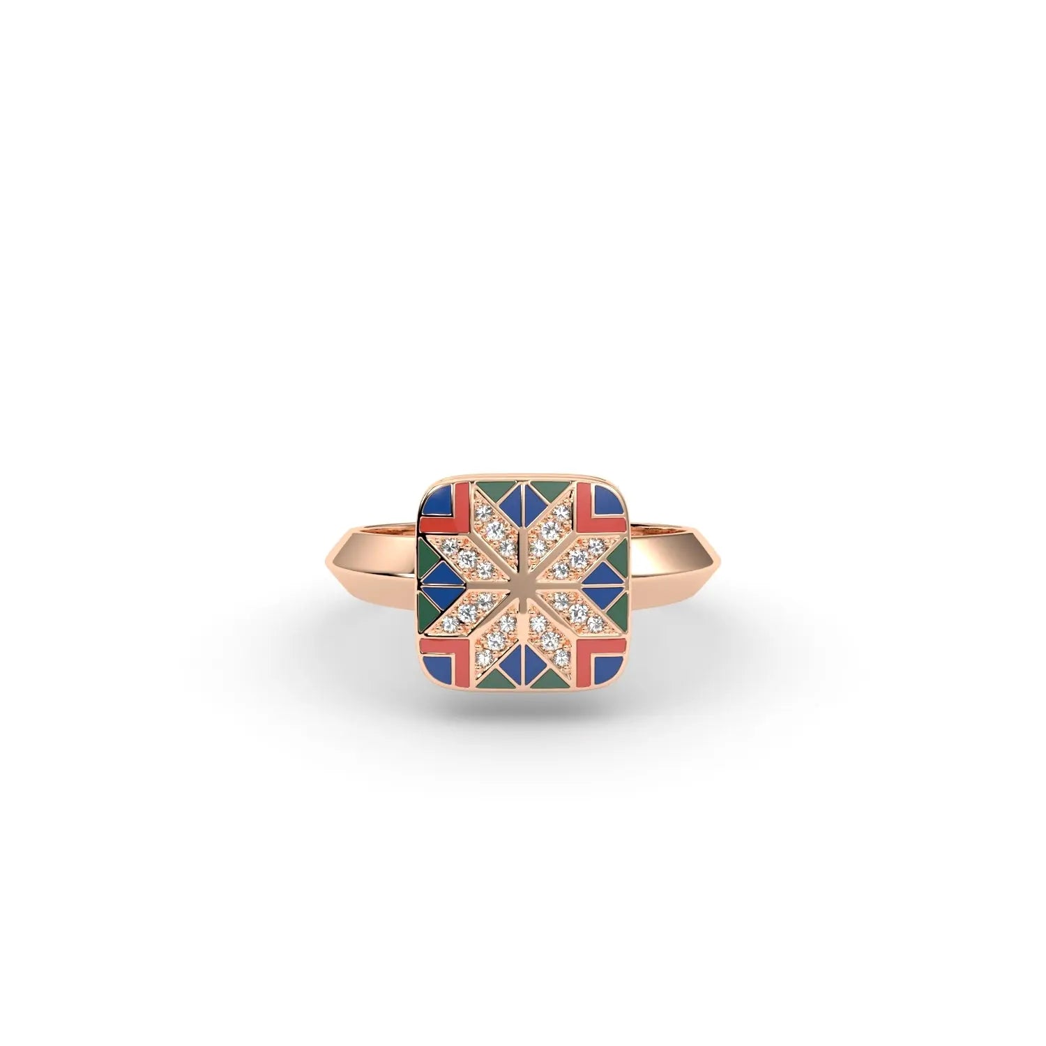585 Gold Ukrainian Star Enamel Ring - Red & Blue - Delisa Jewelry