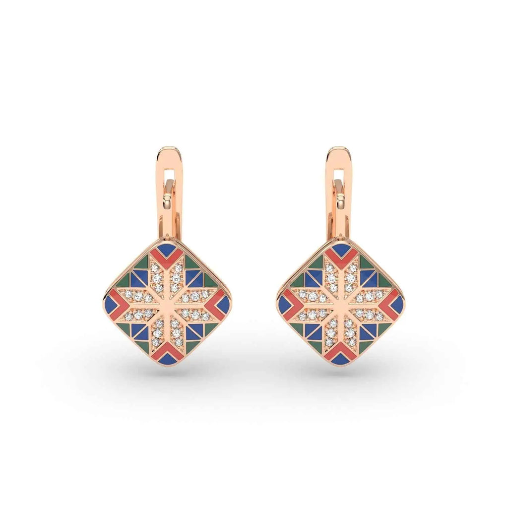 585 Gold Ukrainian Star Enamel Earrings - Red & Blue - Delisa Jewelry