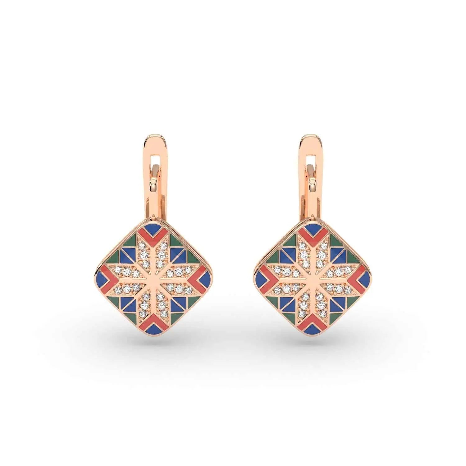 585 Gold Ukrainian Star Enamel Earrings - Red & Blue - Delisa Jewelry