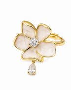  floral ring gold-plated sterling silver with enamel petals and sparkling cubic zirconia 