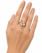  floral ring gold-plated sterling silver with enamel petals and sparkling cubic zirconia 