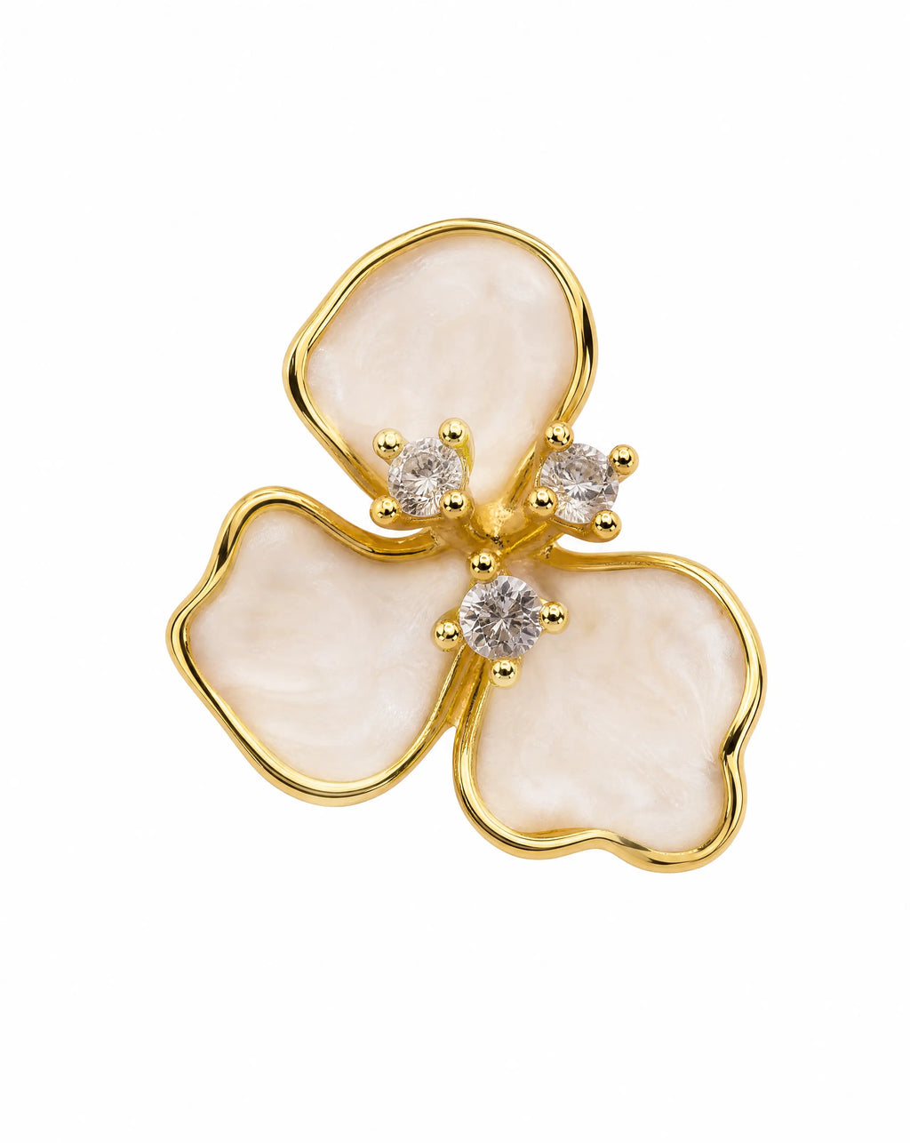  floral stud earrings in gold-plated sterling silver with enamel petals and sparkling cubic zirconia 