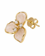  floral stud earrings in gold-plated sterling silver with enamel petals and sparkling cubic zirconia 