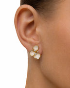  floral stud earrings in gold-plated sterling silver with enamel petals and sparkling cubic zirconia 