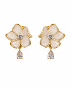  floral stud earrings in gold-plated sterling silver with enamel petals and sparkling cubic zirconia 
