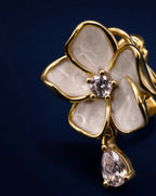  floral ring gold-plated sterling silver with enamel petals and sparkling cubic zirconia 