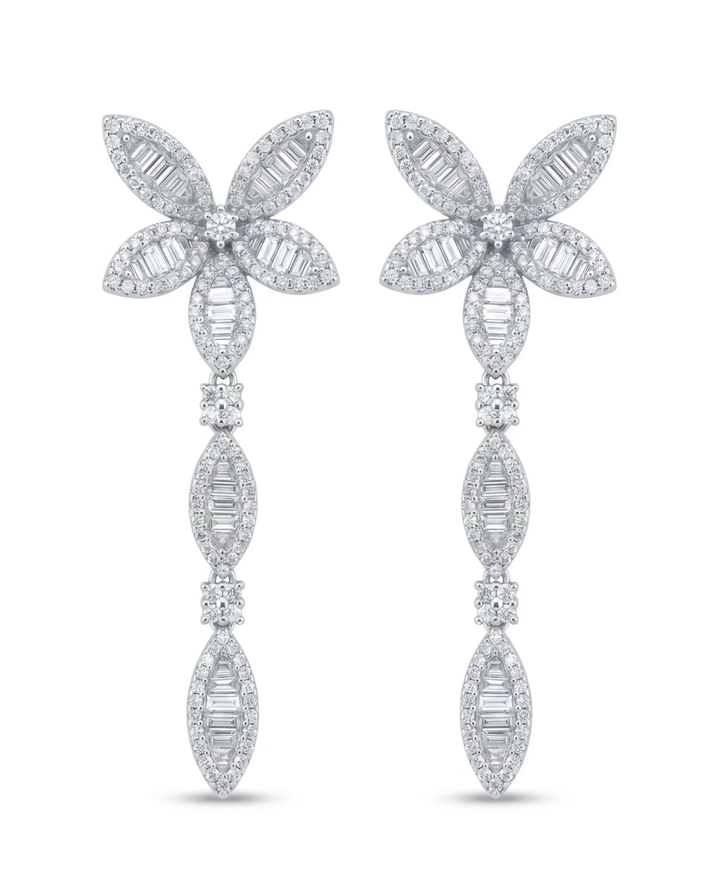 Pair of diamond earrings on a white background