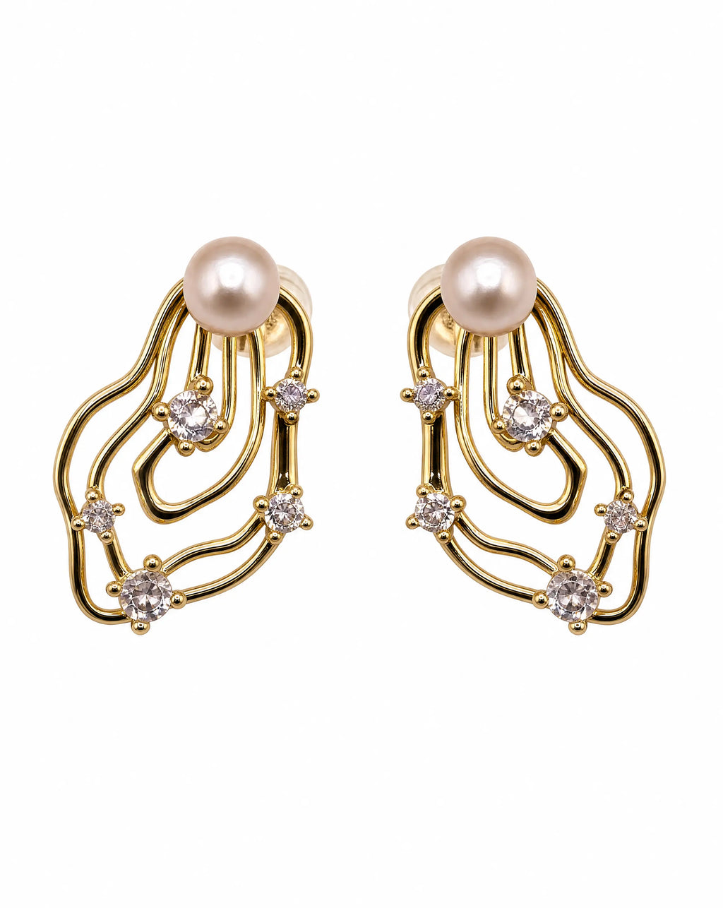 Pearl Muse Golden Pearl Wave Earrings Delisa Jewelry