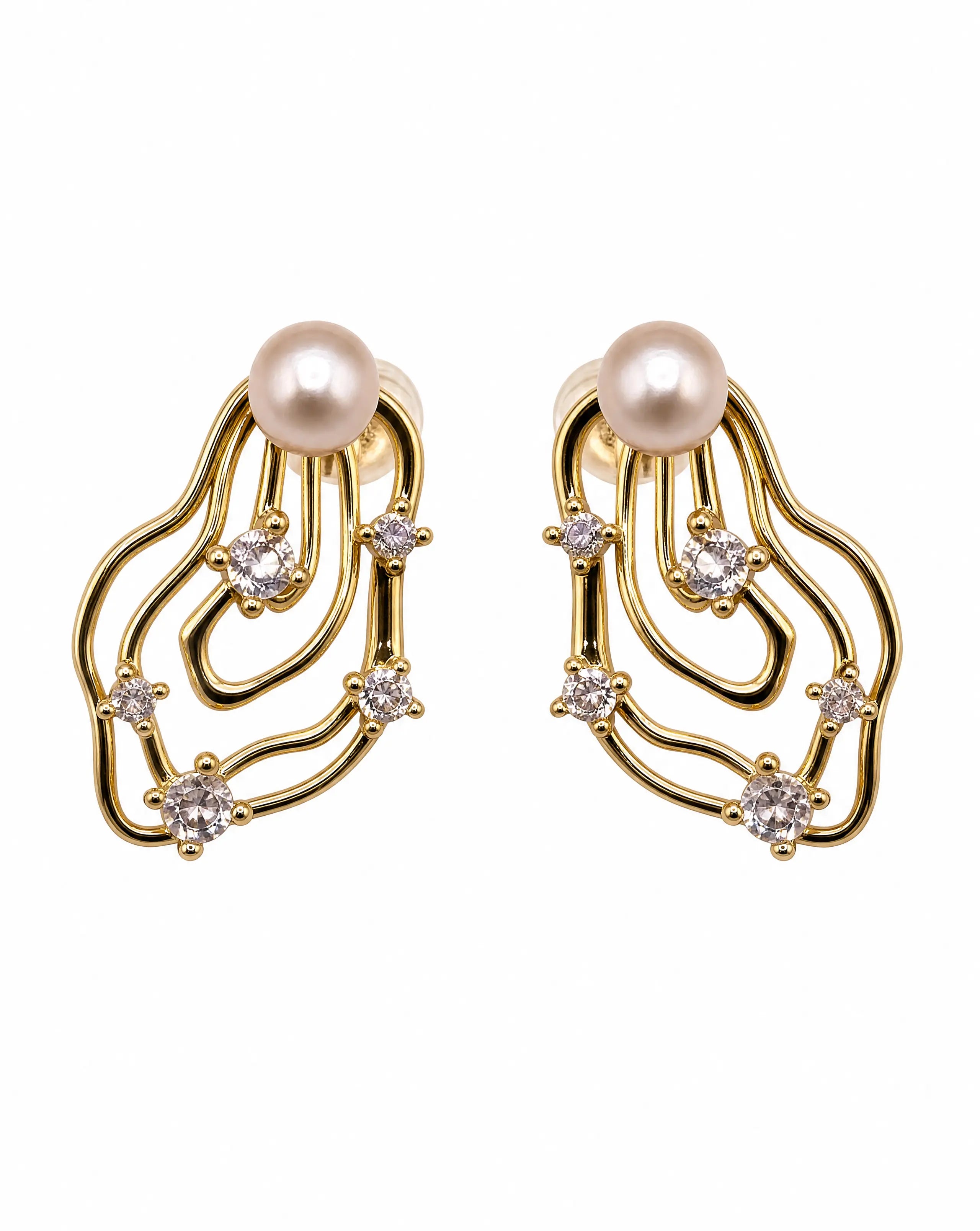 Pearl Muse Golden Pearl Wave Earrings Delisa Jewelry