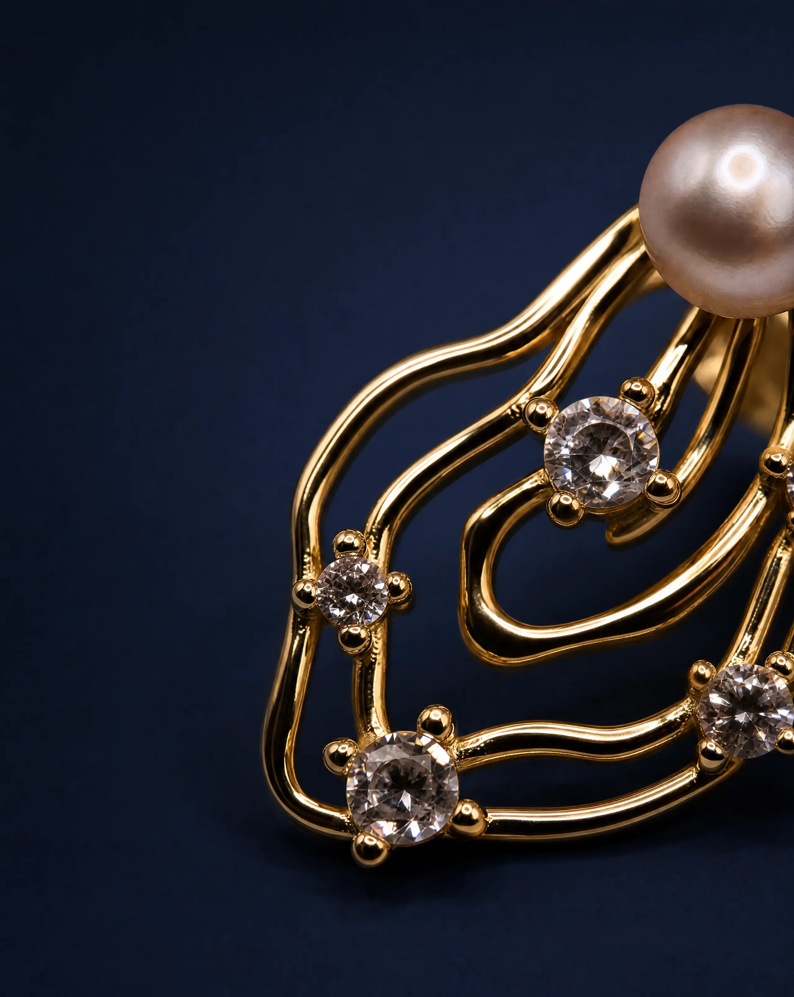 Pearl Muse Golden Pearl Wave Earrings Delisa Jewelry