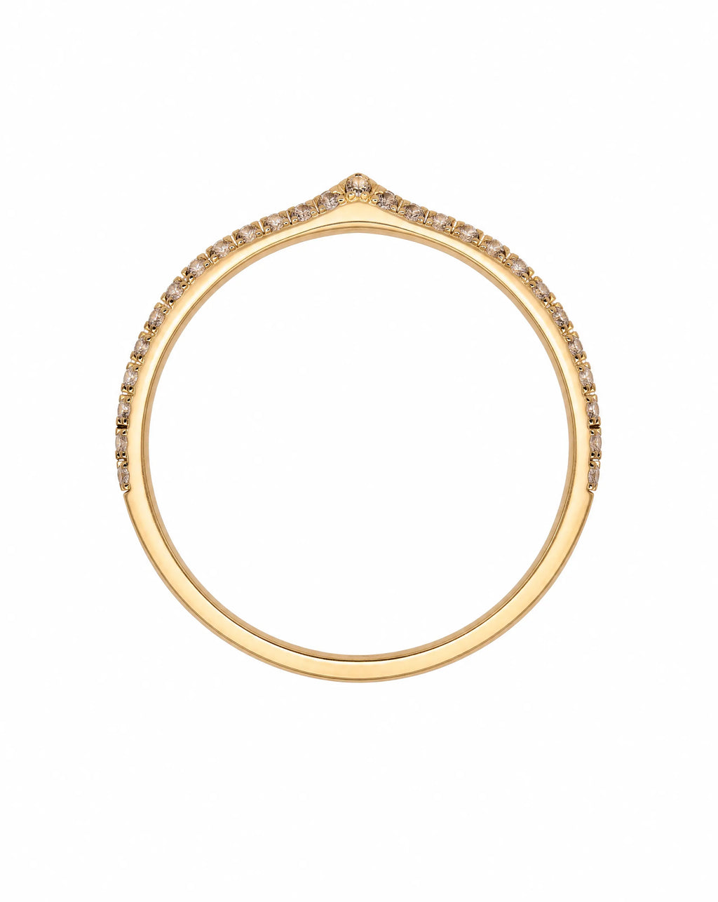 Gold ring with small diamonds on a white background