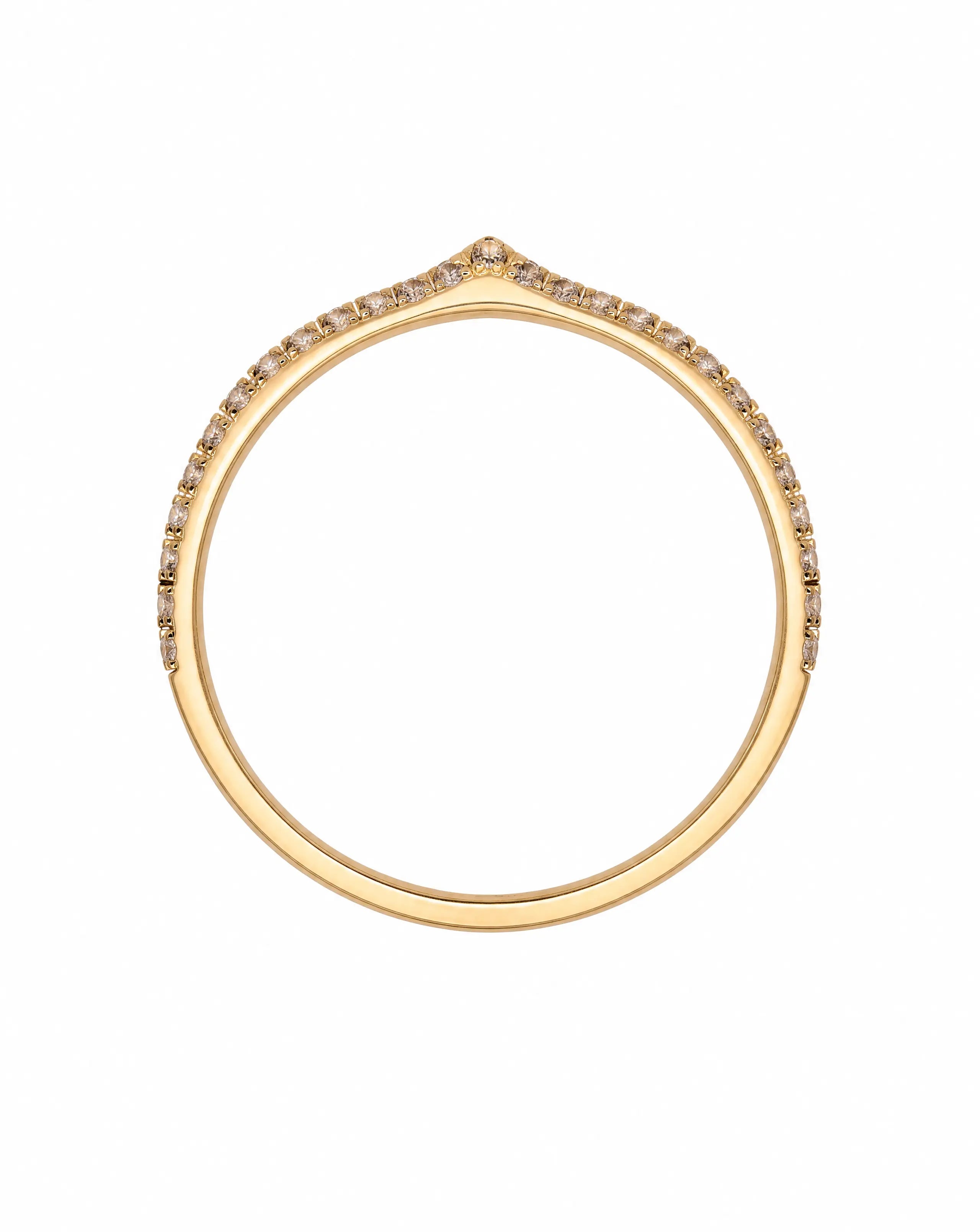Gold ring with small diamonds on a white background