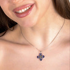 585 Gold Ukrainian Cross Enamel Pendant in Bleu & Green - Delisa Jewelry