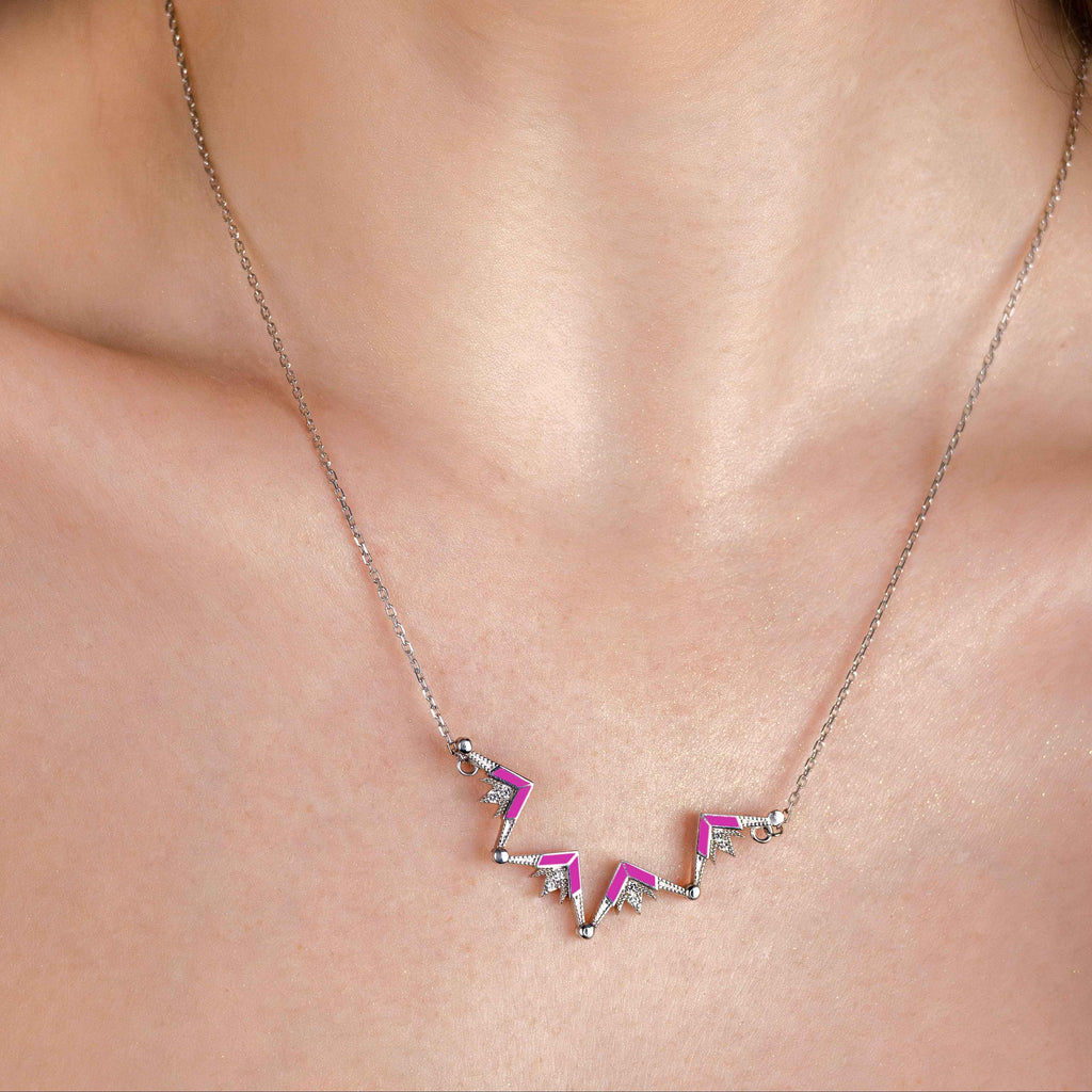 925 Silver Ukrainian Star Cross Enamel Necklace, 45 cm in Pink - Delisa Jewelry
