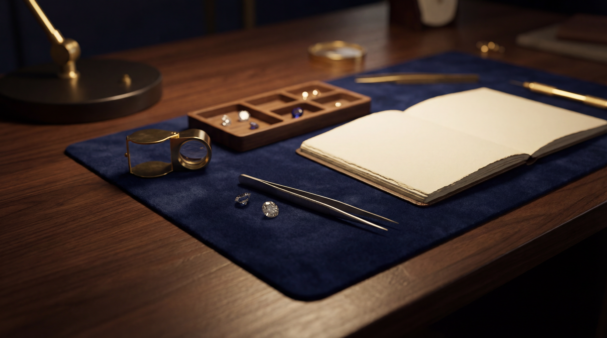 Earring display with jewelry on a blue mat and wooden surface