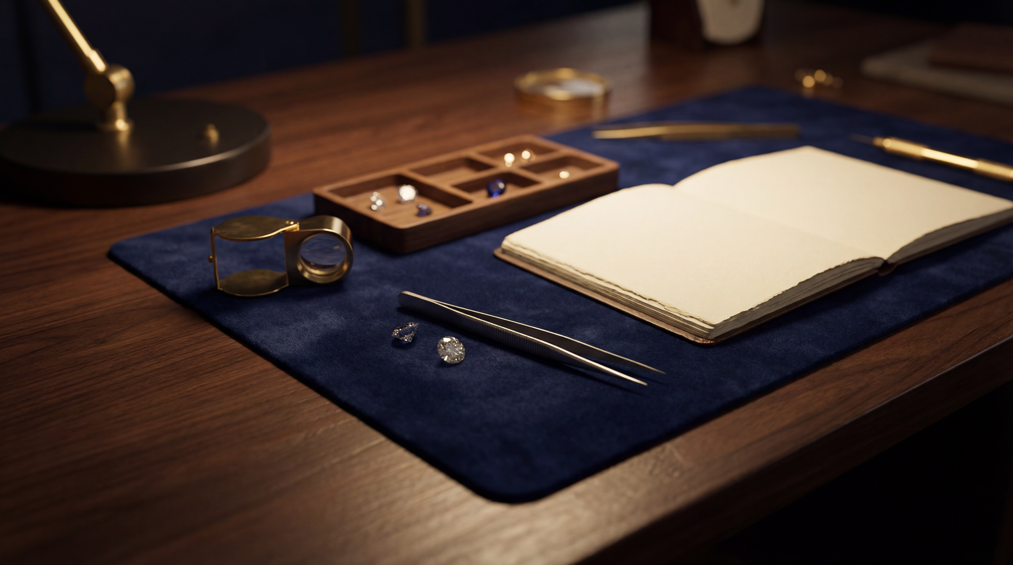 Earring display with jewelry on a blue mat and wooden surface