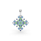 585 Gold Ukrainian Cross Enamel Pendant in Bleu & Green - Delisa Jewelry