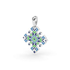 585 Gold Ukrainian Cross Enamel Pendant in Bleu & Green - Delisa Jewelry