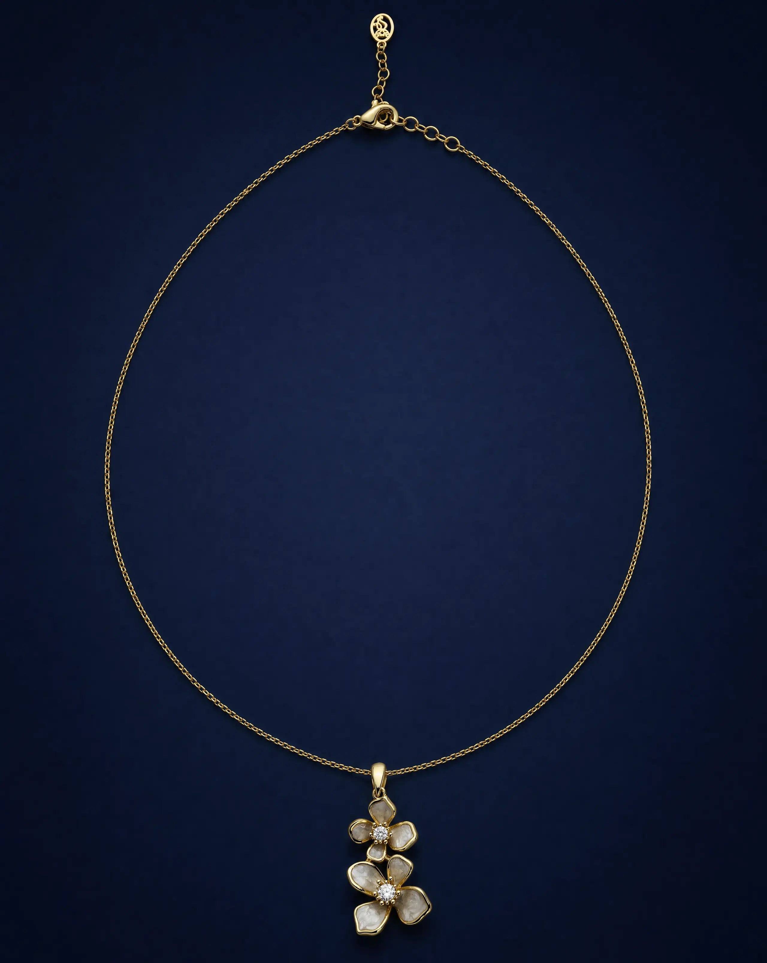 Asteria Dual Blossom Pendant Necklace Delisa Jewelry