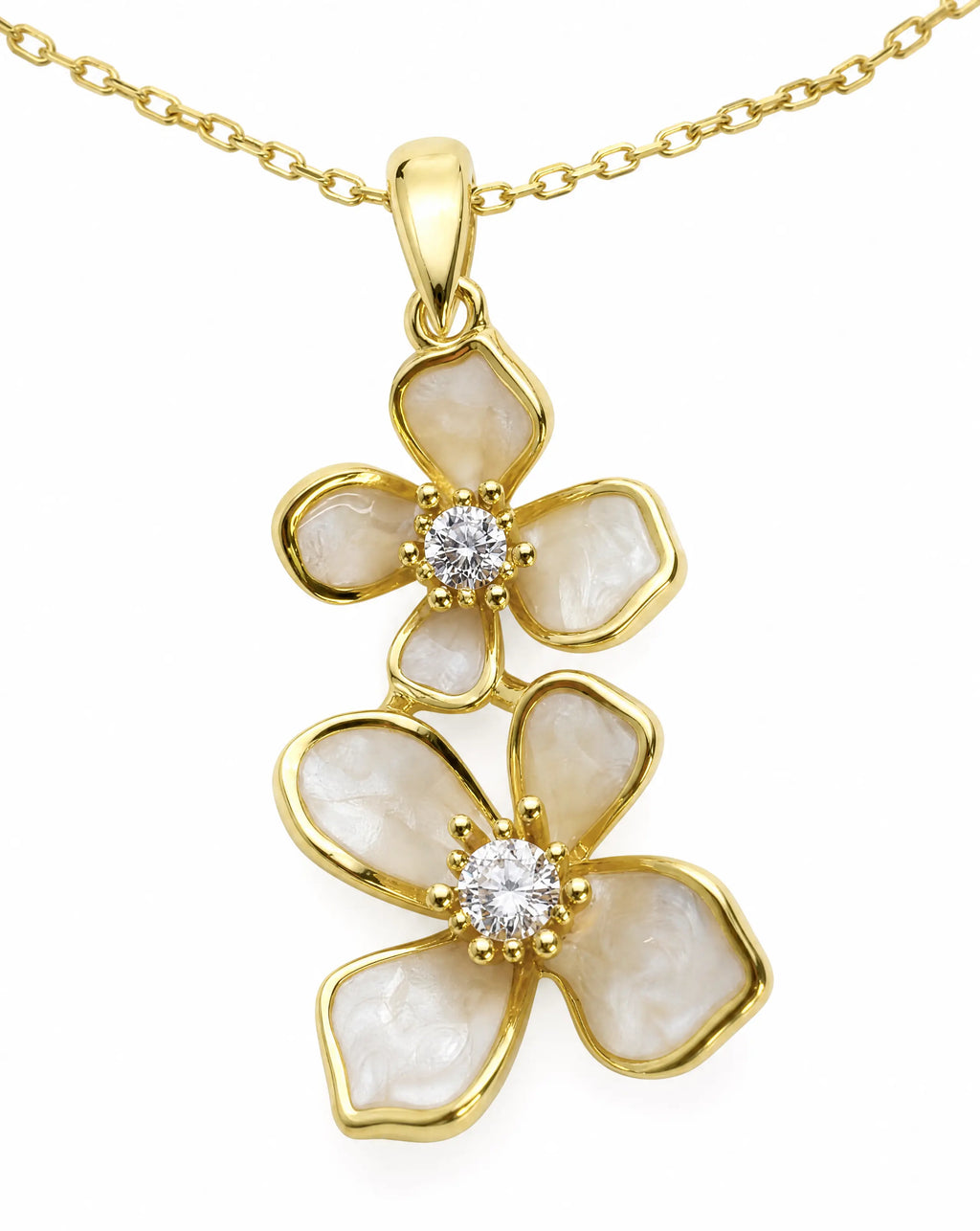 Asteria Dual Blossom Pendant Necklace Delisa Jewelry
