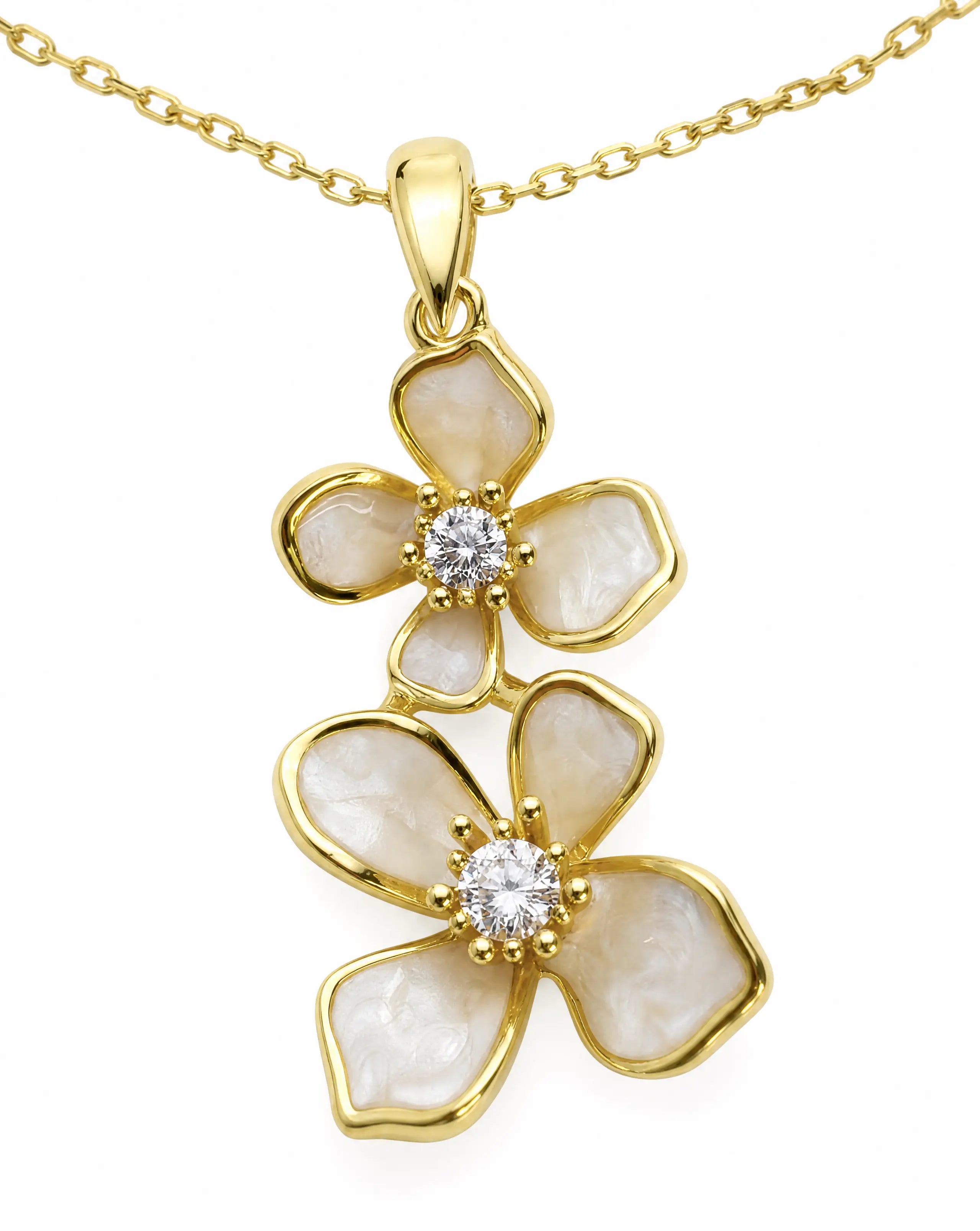 Asteria Dual Blossom Pendant Necklace Delisa Jewelry