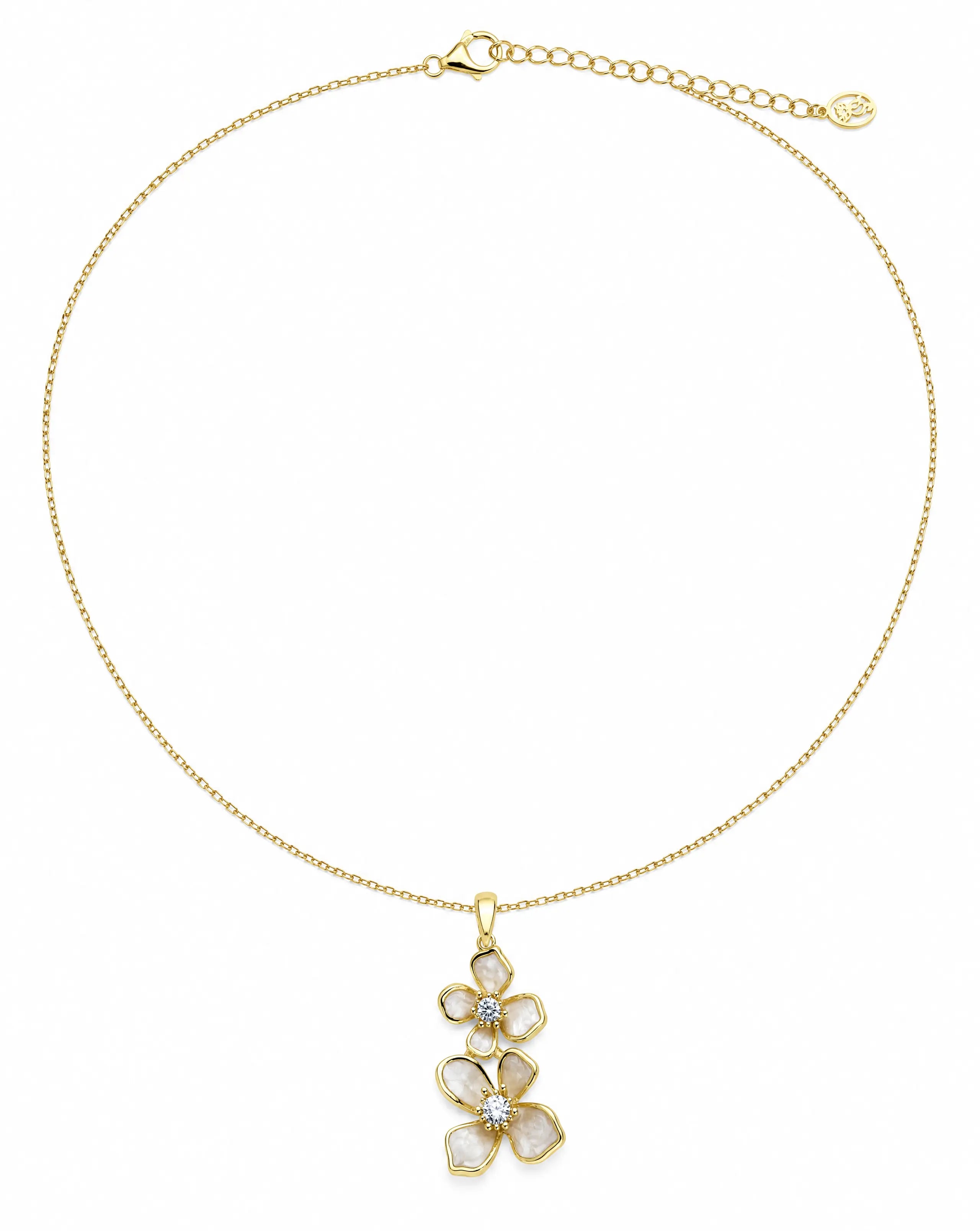 Asteria Dual Blossom Pendant Necklace Delisa Jewelry