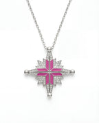 925 Silver Ukrainian Star Cross Enamel Necklace, 45 cm in Pink - Delisa Jewelry