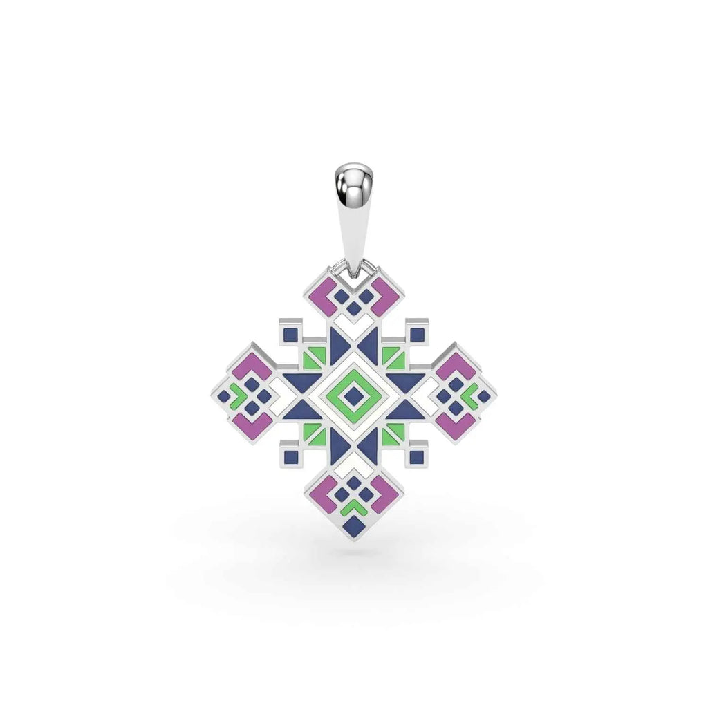 585 Gold Ukrainian Cross Enamel Pendant in Yellow & Purple - Delisa Jewelry