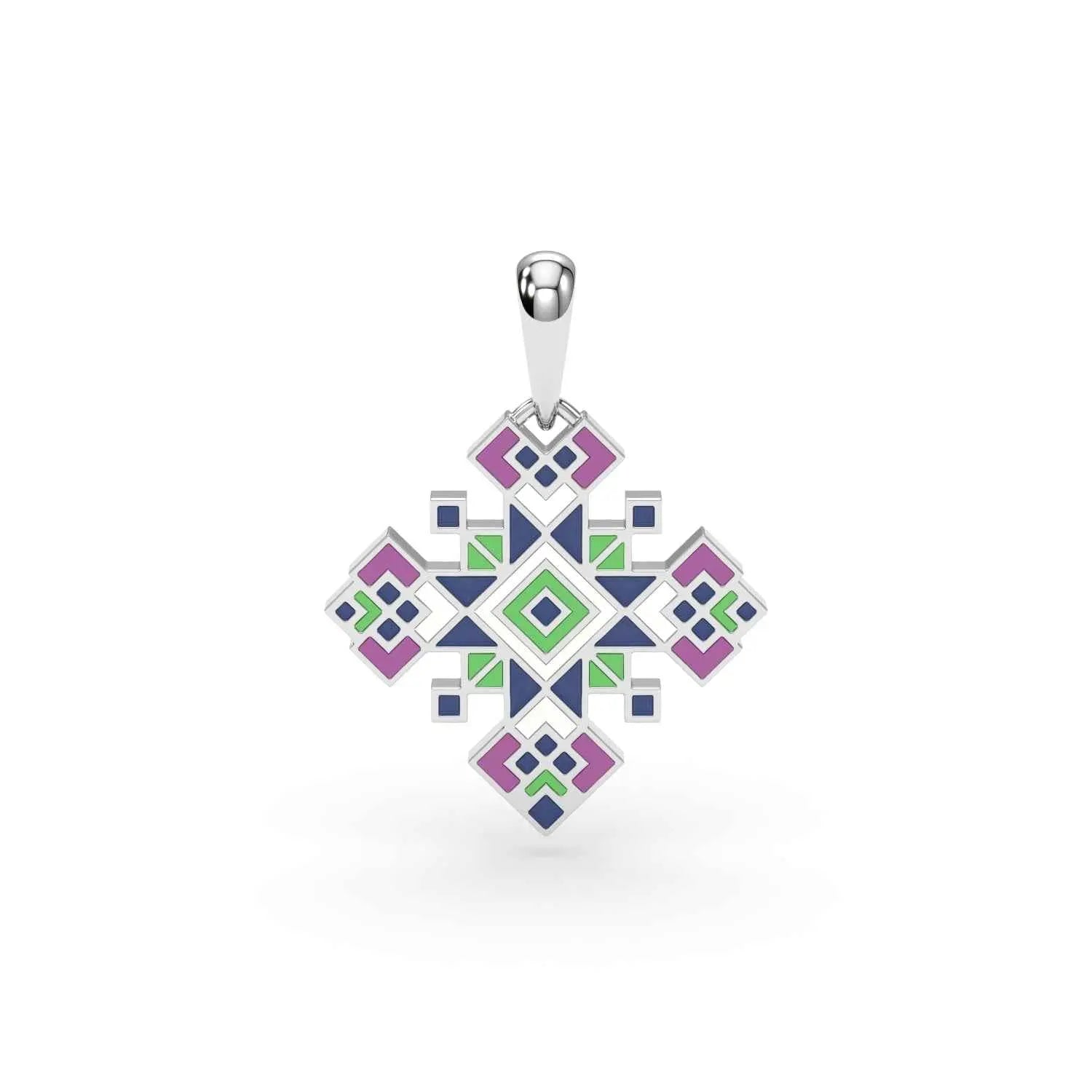 585 Gold Ukrainian Cross Enamel Pendant in Yellow & Purple - Delisa Jewelry