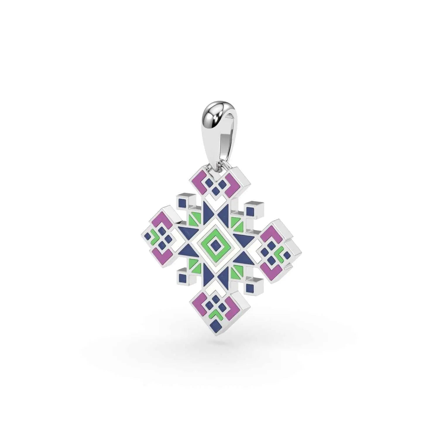 585 Gold Ukrainian Cross Enamel Pendant in Yellow & Purple - Delisa Jewelry
