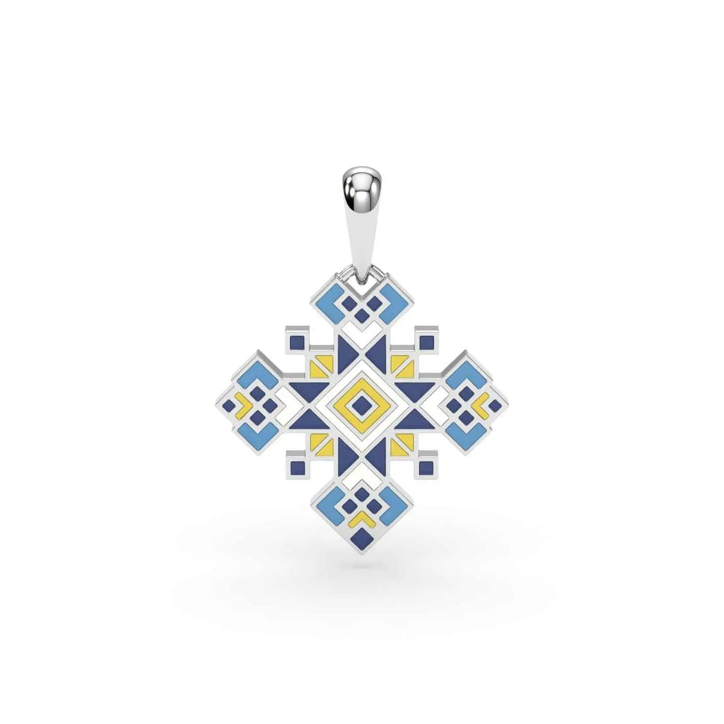 585 Gold Ukrainian Cross Enamel Pendant in Yellow & Purple - Delisa Jewelry