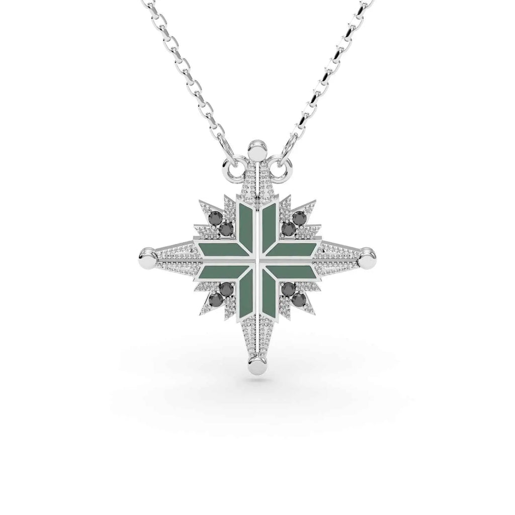 925 Silver Ukrainian Star Cross Enamel Necklace, 45 cm in Green - Delisa Jewelry