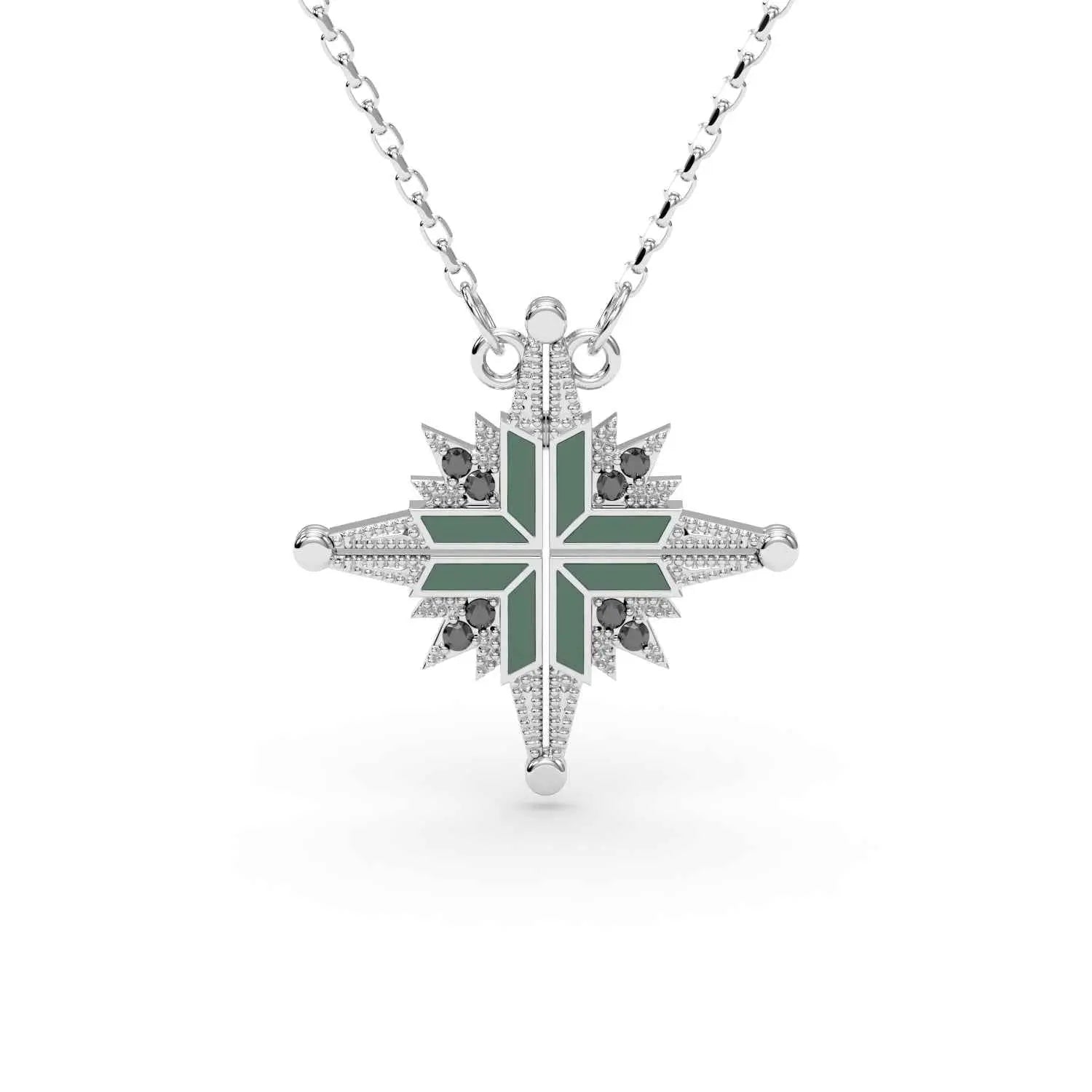 925 Silver Ukrainian Star Cross Enamel Necklace, 45 cm in Green - Delisa Jewelry
