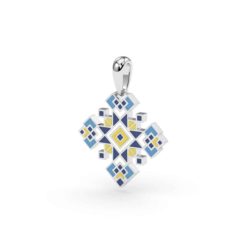 585 Gold Ukrainian Cross Enamel Pendant in Yellow & Purple - Delisa Jewelry