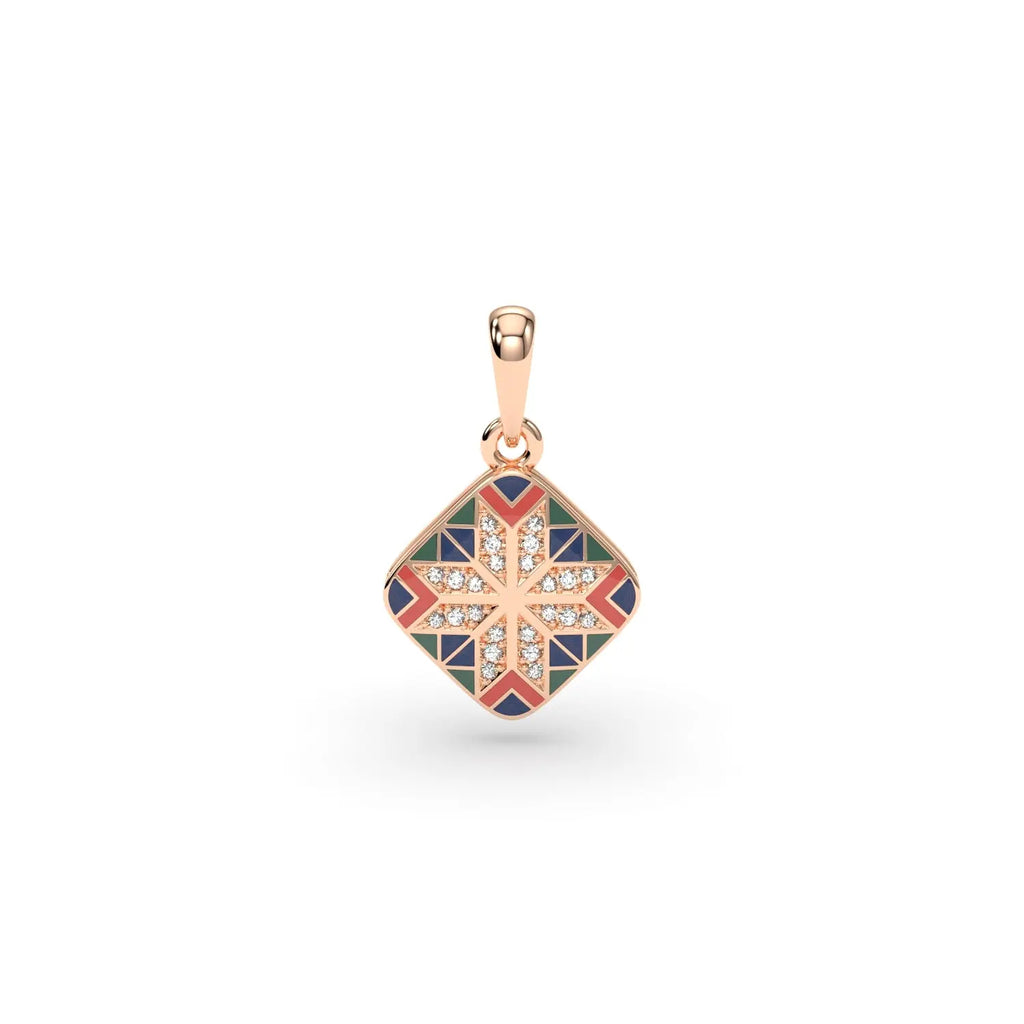 585 Gold Ukrainian Star Enamel Pendant in Red & Blue - Delisa Jewelry