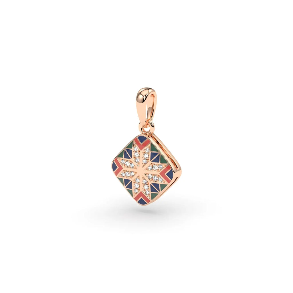 585 Gold Ukrainian Star Enamel Pendant in Red & Blue - Delisa Jewelry