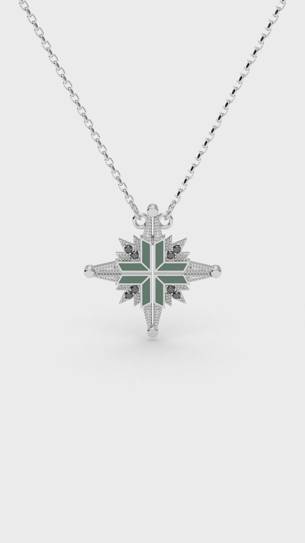 925 Silver Ukrainian Star Cross Enamel Necklace, 45 cm in Green - Delisa Jewelry
