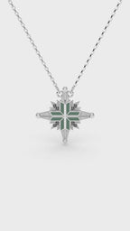 925 Silver Ukrainian Star Cross Enamel Necklace, 45 cm in Green - Delisa Jewelry