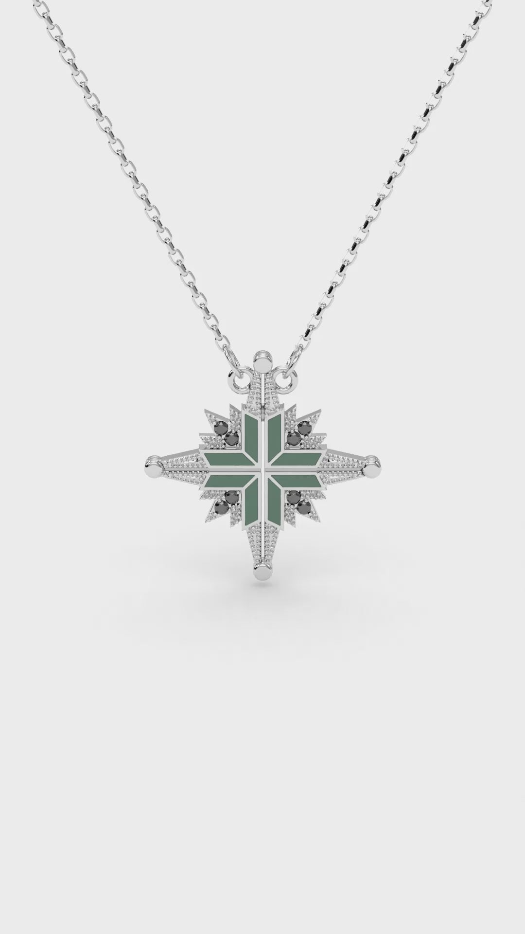 925 Silver Ukrainian Star Cross Enamel Necklace, 45 cm in Green - Delisa Jewelry