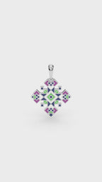 585 Gold Ukrainian Cross Enamel Pendant in Yellow & Purple