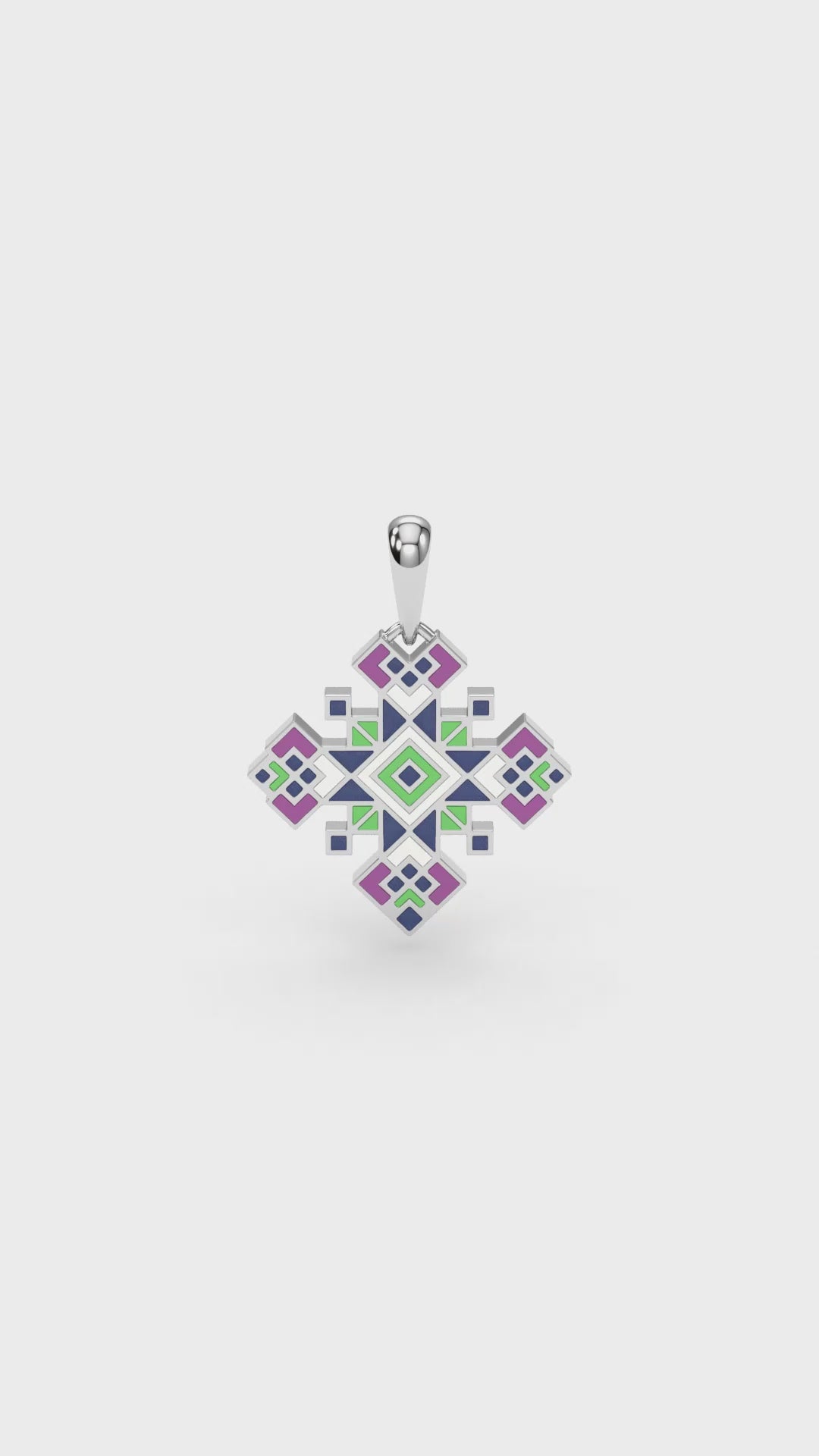 585 Gold Ukrainian Cross Enamel Pendant in Yellow & Purple