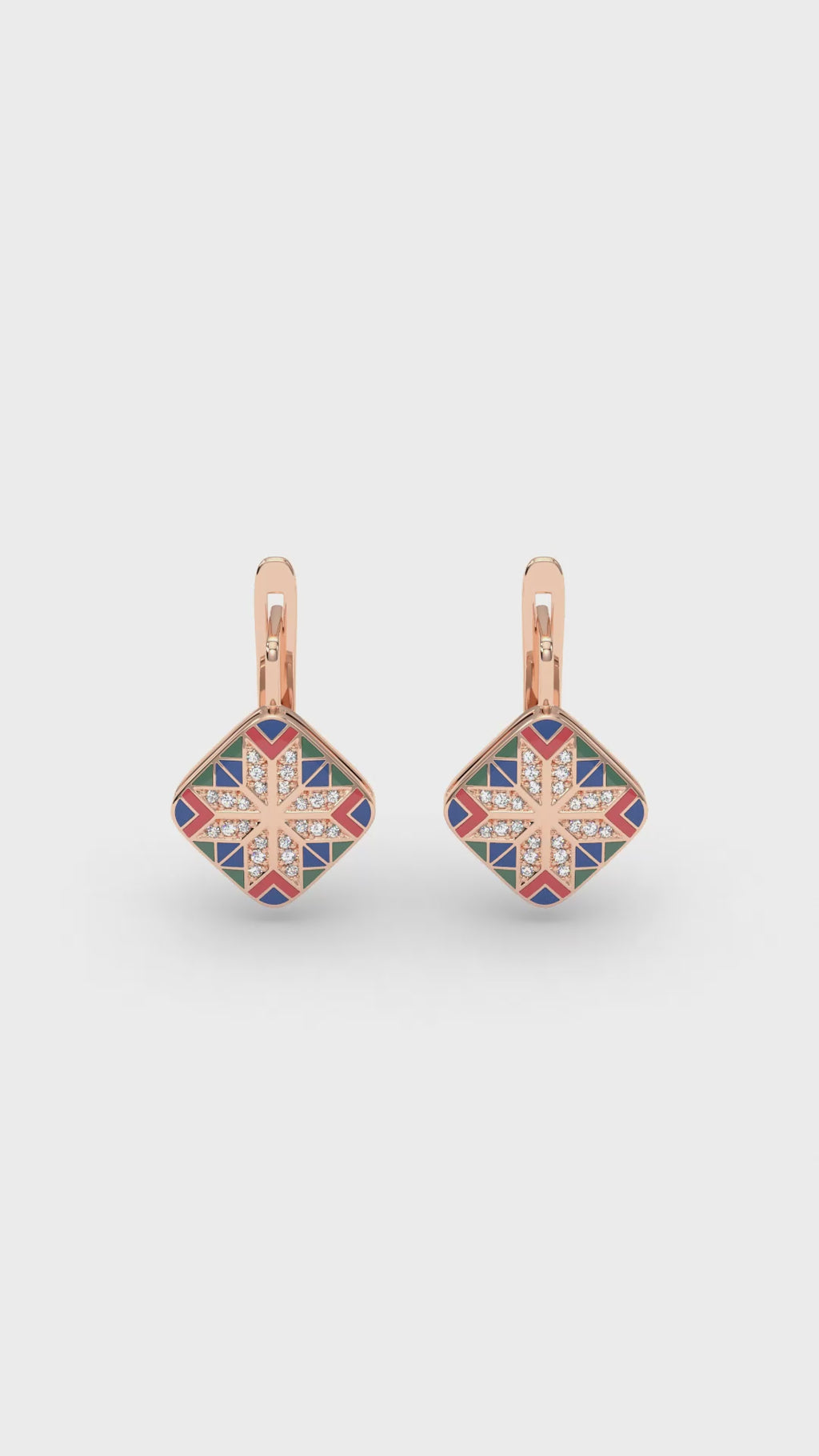 585 Gold Ukrainian Star Enamel Earrings - Red & Blue - Delisa Jewelry
