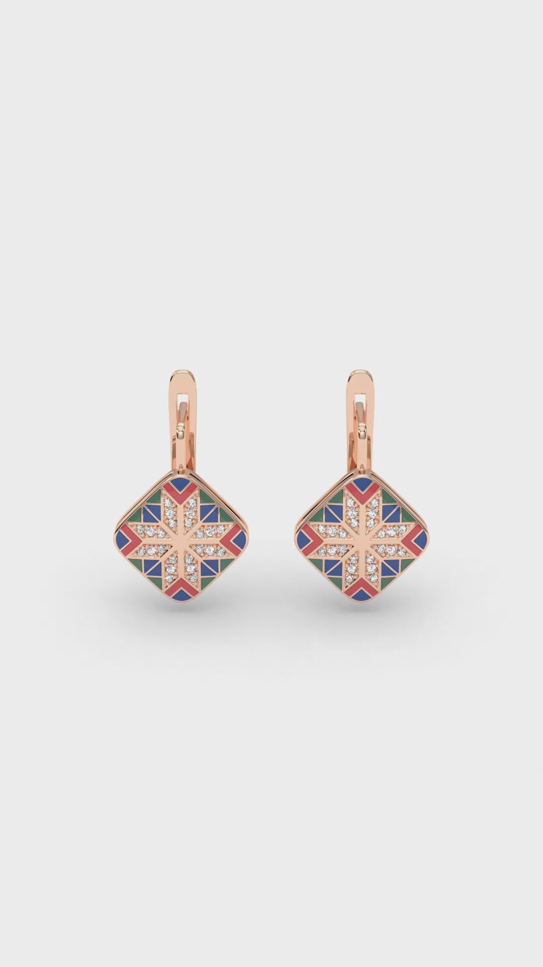 585 Gold Ukrainian Star Enamel Earrings - Red & Blue - Delisa Jewelry
